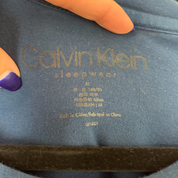 Calvin Klein fleece pj lounge set blue white pants lone sleeve graphic shirt M - Picture 3 of 8